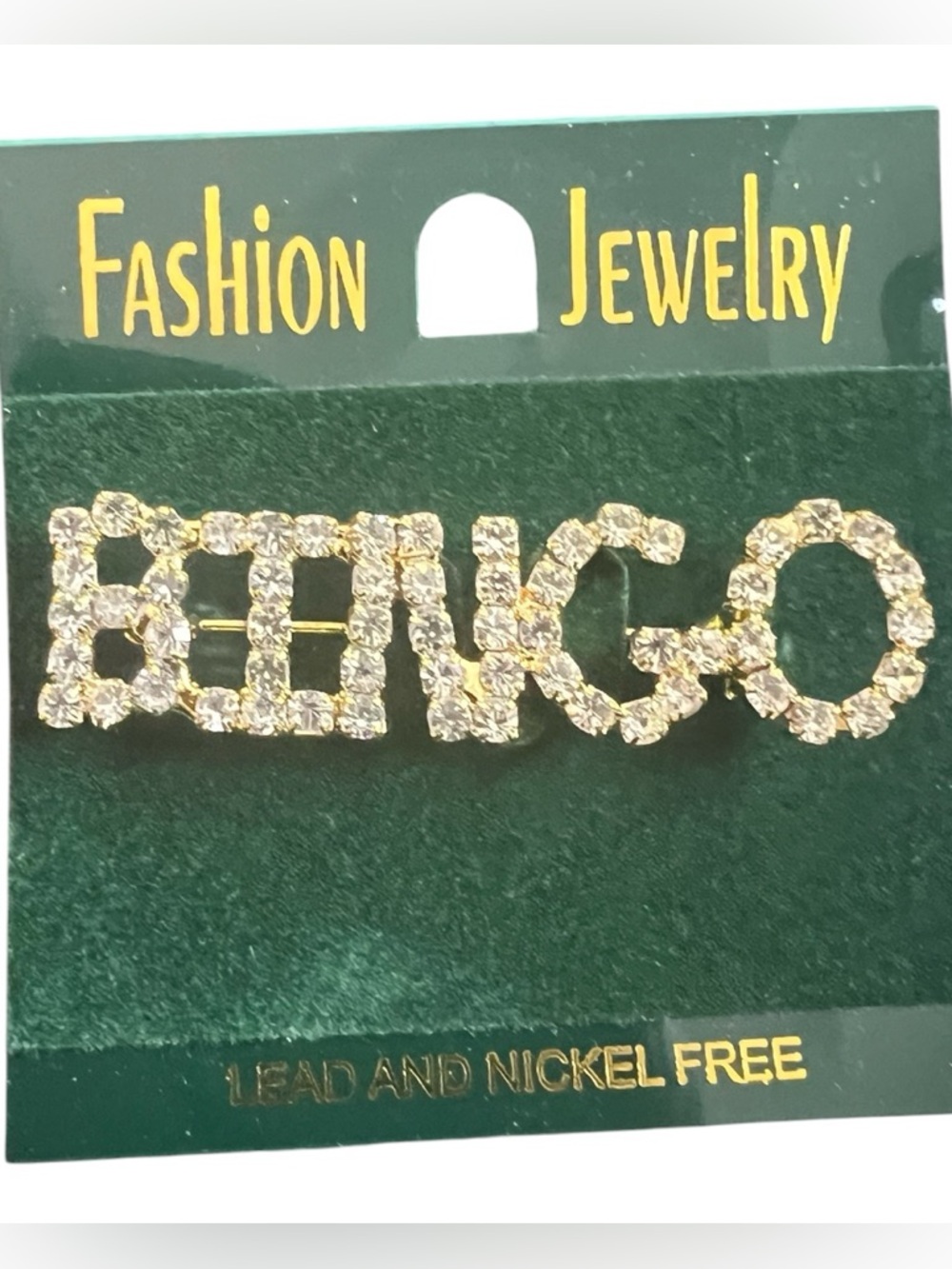 Crystal BINGO Pin Brooch - Gold Rhinestone - Picture 1 of 2